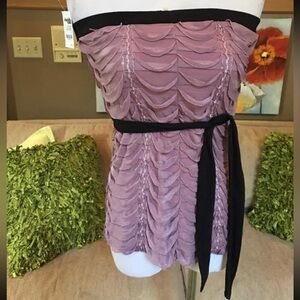 VTG Y2K NWT Charlotte Russe Strapless Mauve Ruffle Top Black Sash Lined Sz Lg